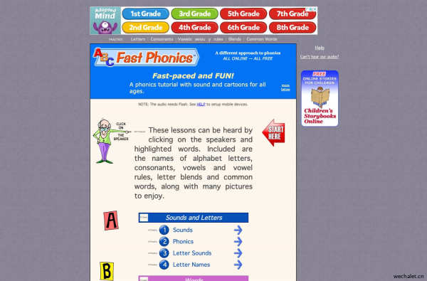 ABC Fast Phonics with cartoons and sound. Fun for kids or adults.