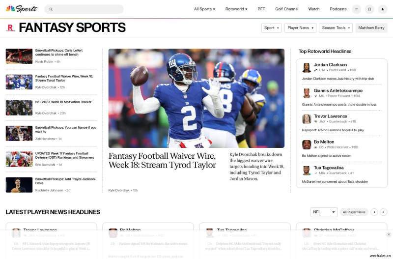 Fantasy Home: News, Videos, Stats, Highlights, Results & More - Rotoworld - NBC Sports