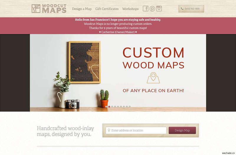 Woodcut Maps: Handcrafted wood-inlay maps, designed by you.