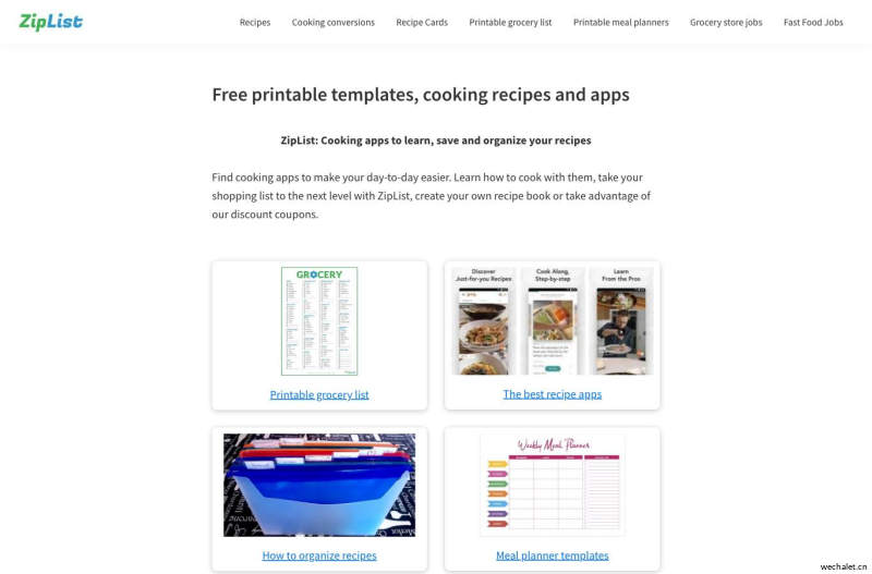 Free printable templates, cooking recipes and apps