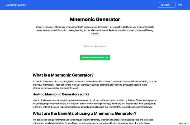 Mnemonic Generator——Create Powerful Memory Aids Online